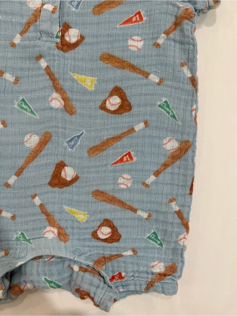 Angel Dear Light Blue Baseball Muslin Baby One-Piece - Picture 3 of 5